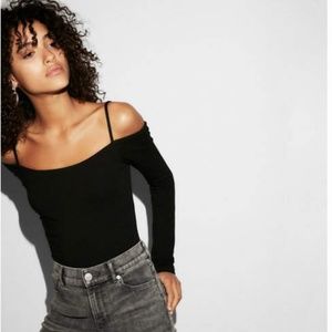 Express petite black off shoulder bodysuit